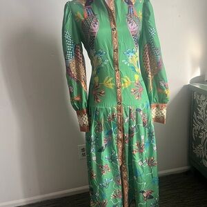 Green Floral Long Sleeve Dress